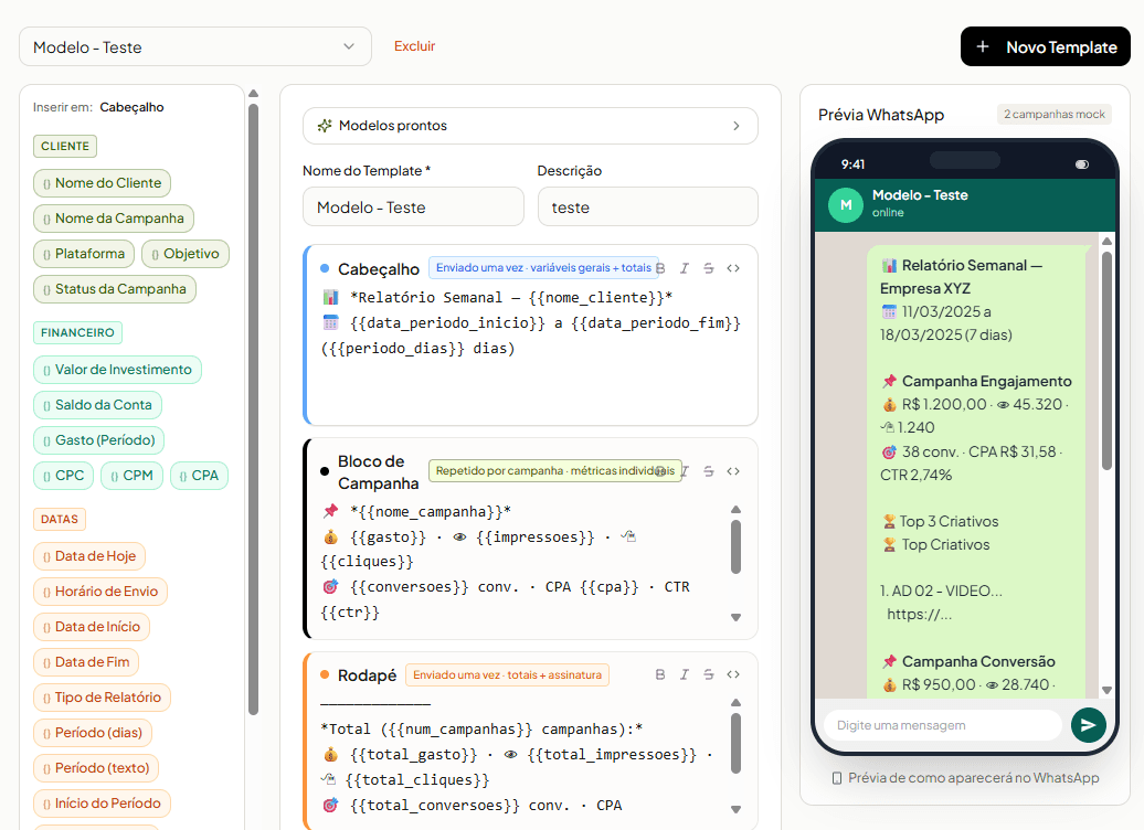 Relatórios automáticos via WhatsApp